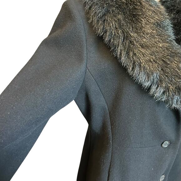 Outbrook 100% Wool Jacket Faux Fur Shawl Collar SZ M 8-10 Black Overcoat Preppy - Picture 12 of 12